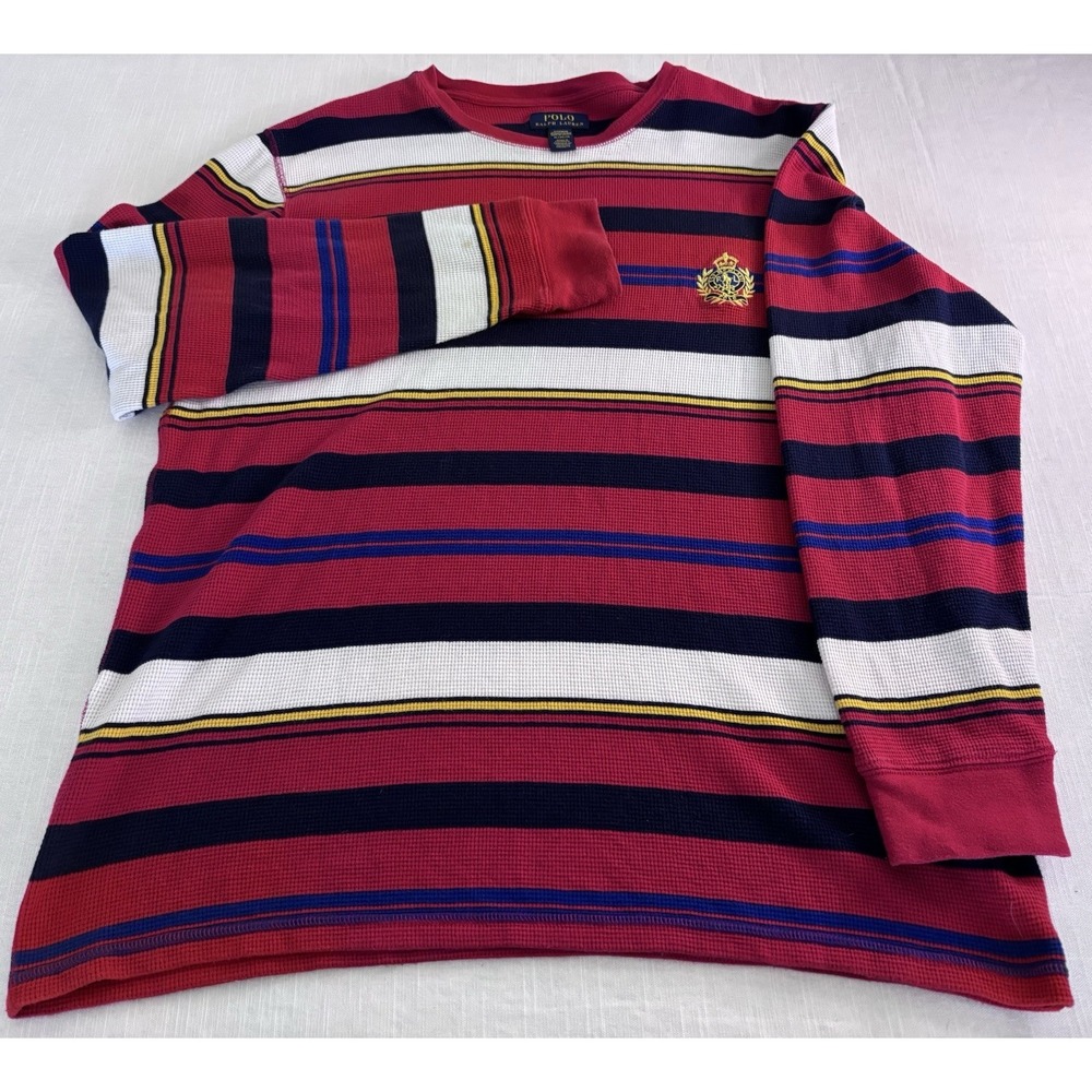 Polo Ralph Lauren Shirt Mens XL Red Stripe Long Sleeve Top Thermal
